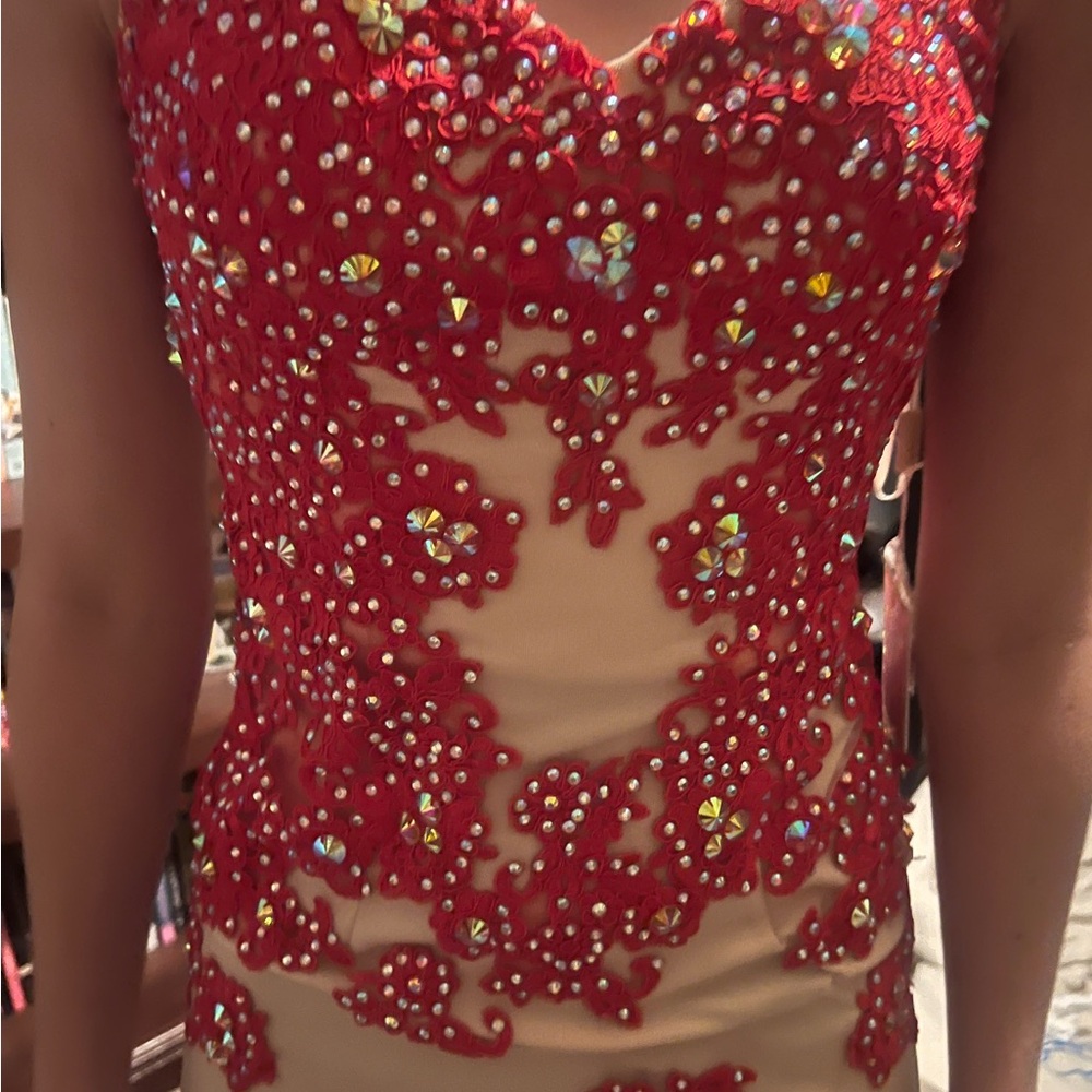Angela & Alison Red Sequin High Low Dress